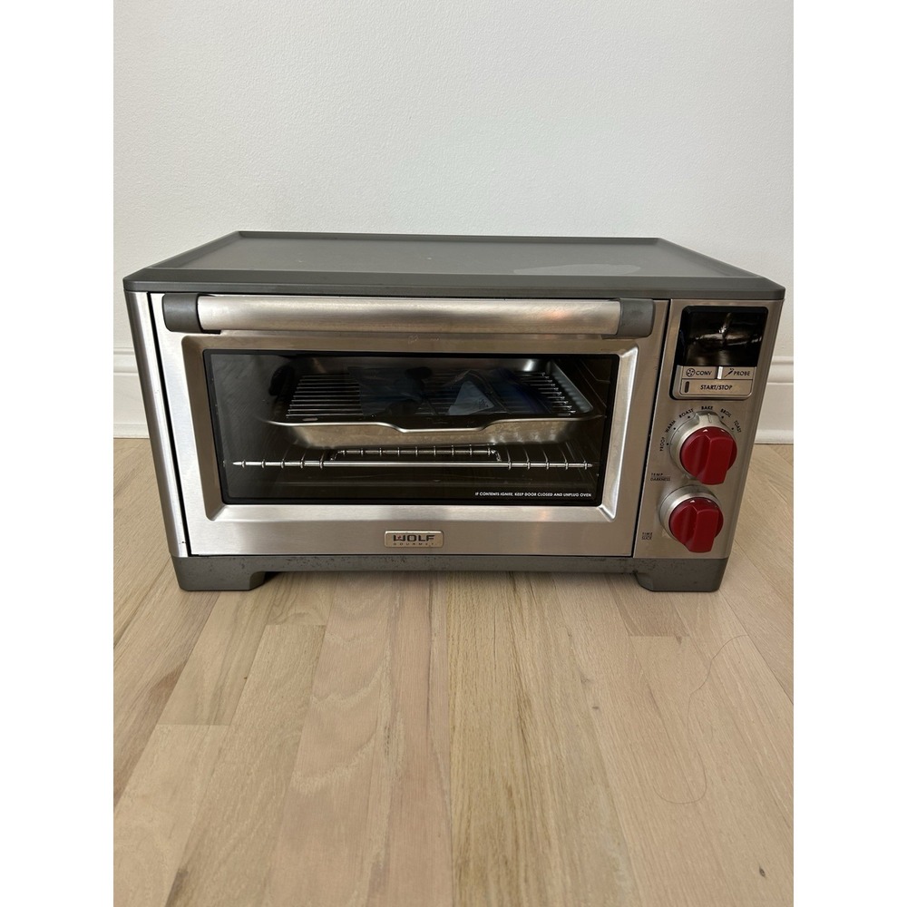 WOLF GOURMET WGCO100S Counter Top Convection Oven Stainless Steel Red Knobs